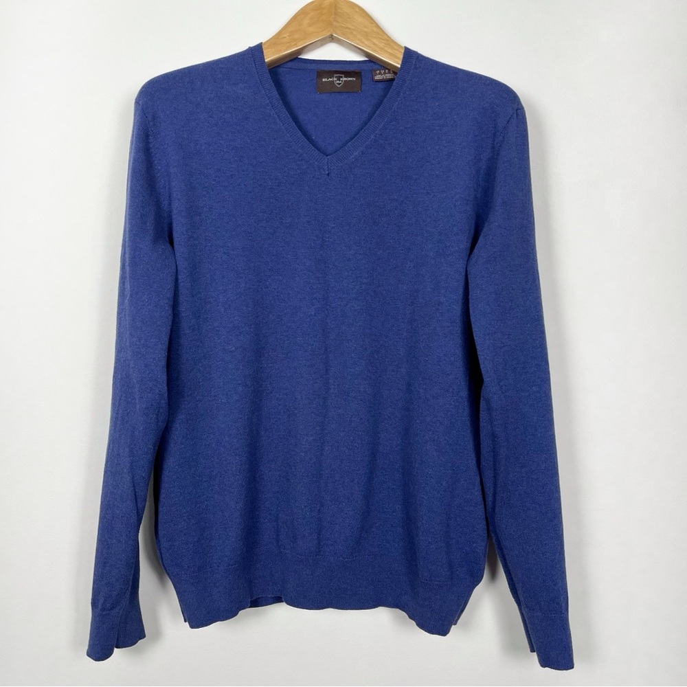 Black Brown 1826 Men's Blue V-Neck Long Sleeve‎ Cotton Blend Sweater Size Large